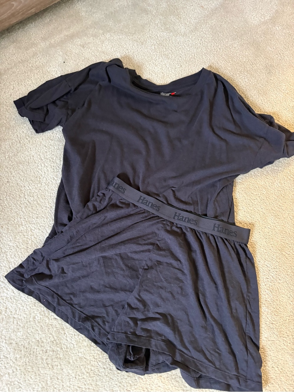 Hanes Women's Black Short Sleeve Tee and Boxer Shorts Sleep Set